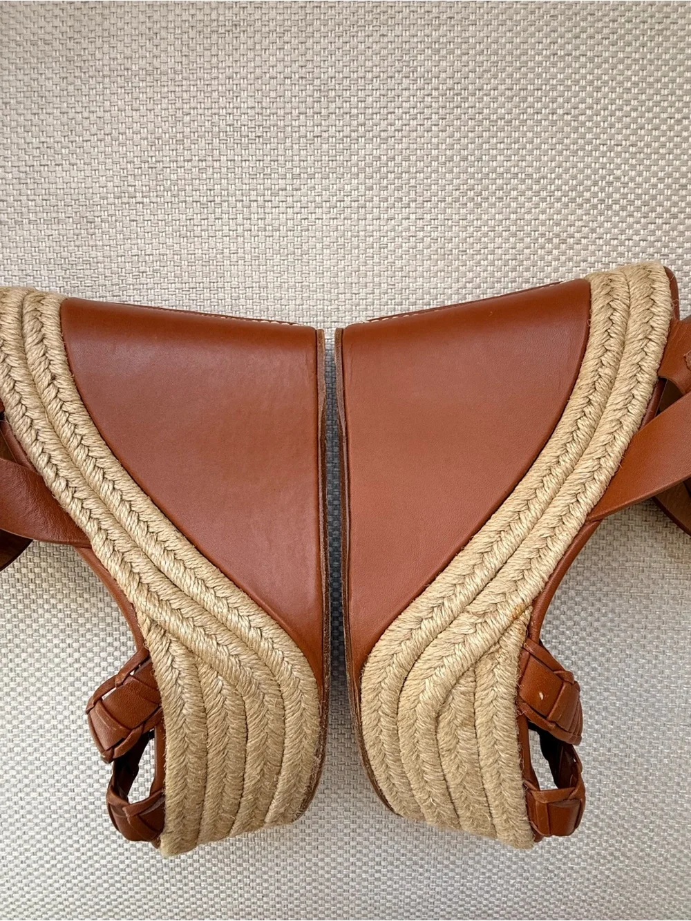 Ralph Lauren Purple Label Tan Braided Leather Platform Sandals